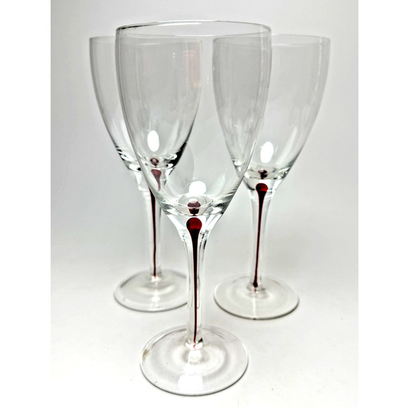 Set of 3 Pier One Ruby Red Tear Drop Filament Stem Water Wine Glasses Vintage - Picture 1 of 4